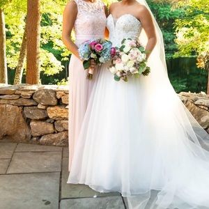 Adriana Papell blush bridesmaid dress
